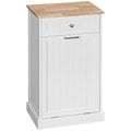 Homcom Kitchen Tilt Out Trash Bin Cabinet Free Standing Recycling Cabinet Trash Can Holder With Drawer, White White Mdf