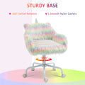 Homcom Fluffy Unicorn Office Chair With Mid Back And Armrest Support, 5 Star Swivel Wheel White Base, Rainbow Multicolor Faux Fur
