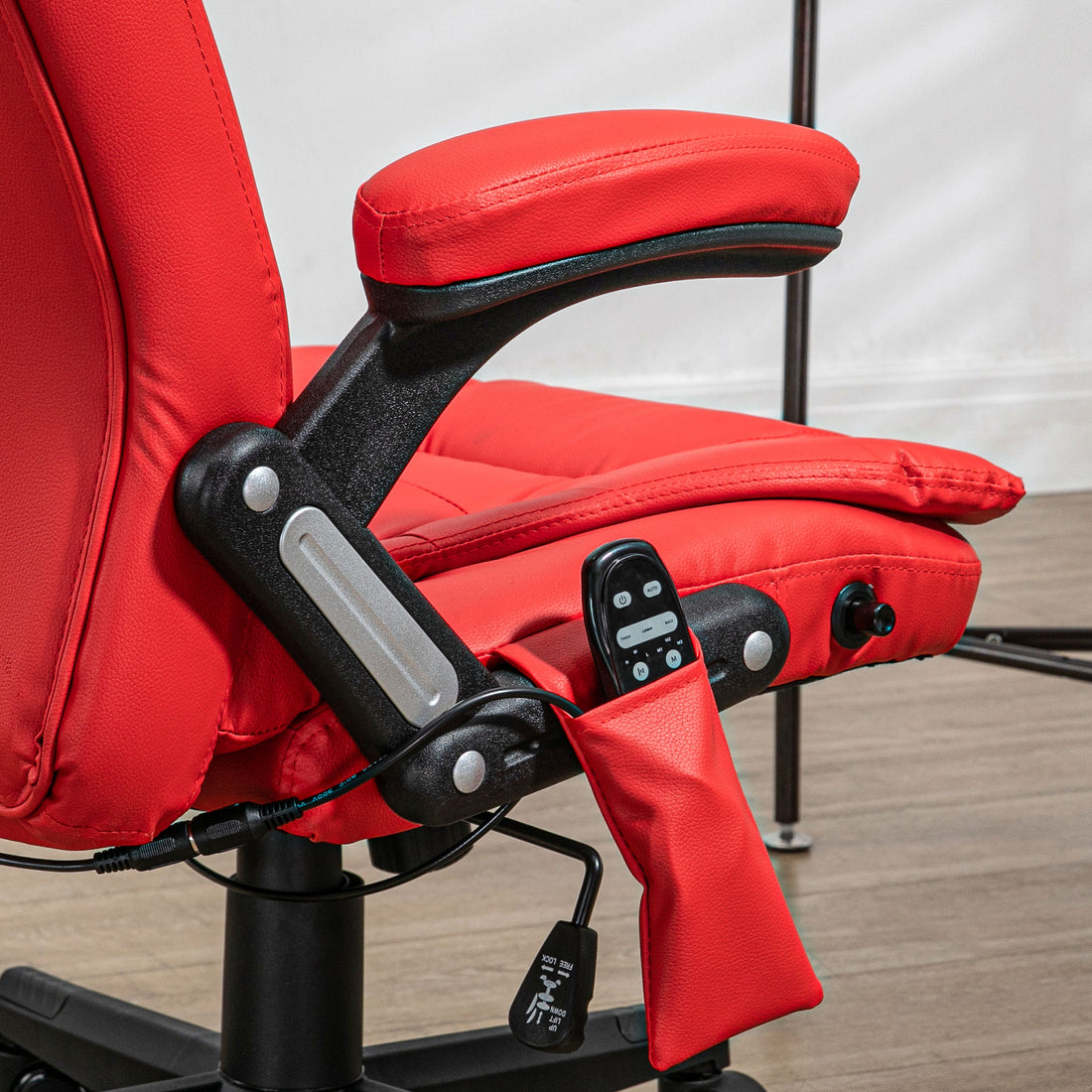 Homcom High Back Vibration Massage Office Chair With 6 Vibration Points, Heated Reclining Pu Leather Computer Chair With Armrest And Remote, Red Red Pu