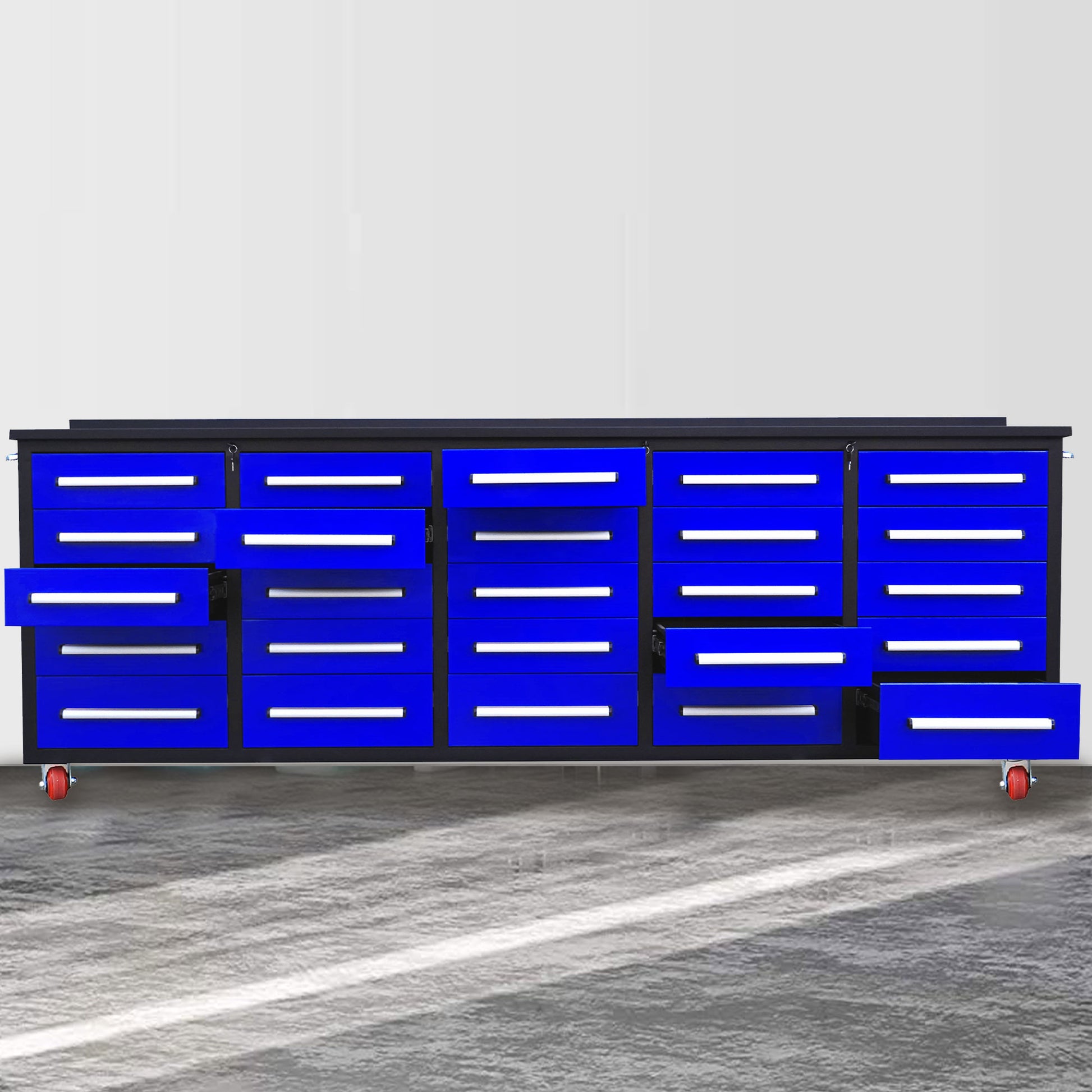 10Ft Workbench With Storage Drawers 25 Drawers Blue Blue Steel