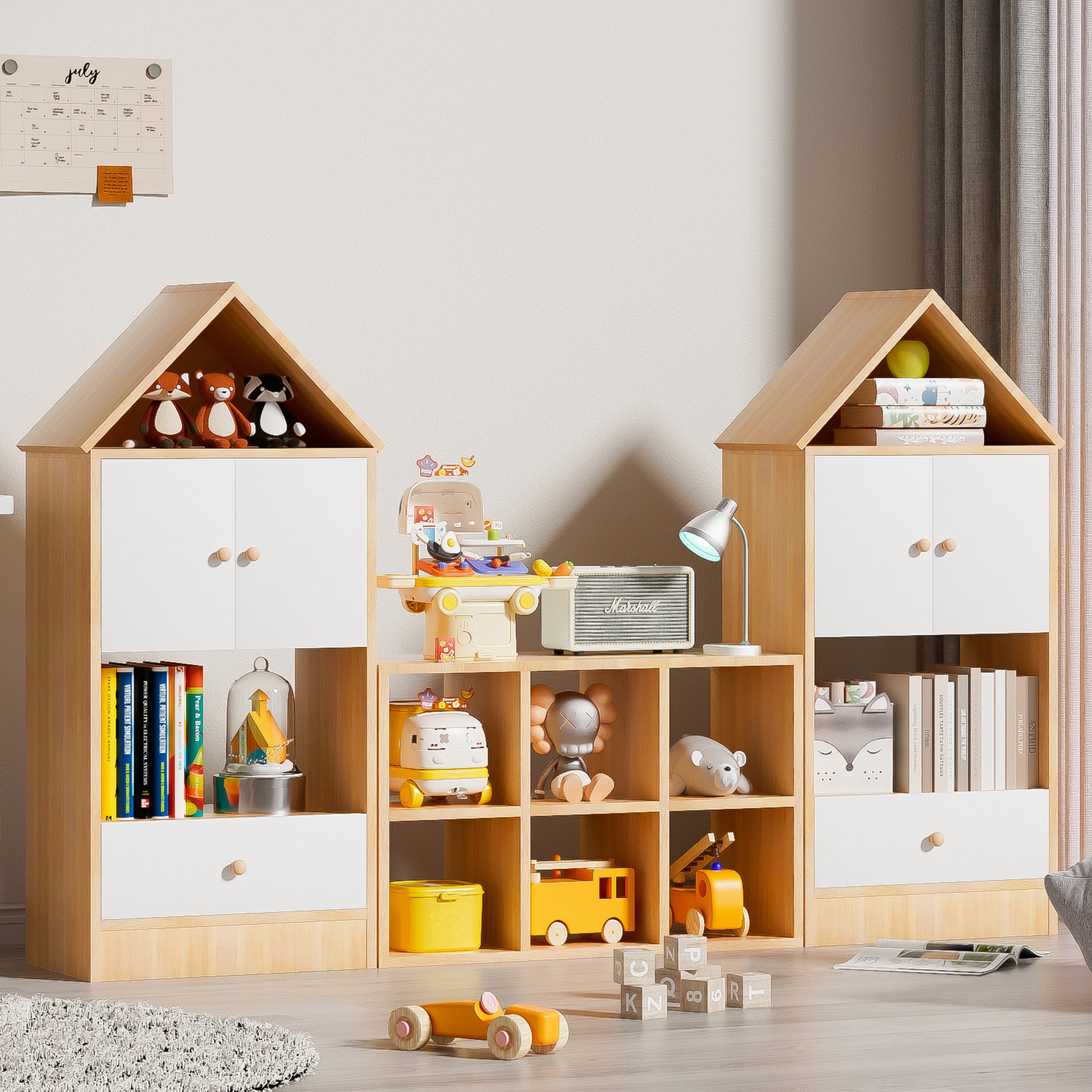 Versatile Children'S Bookshelf With House Shaped Design, Multi Functional Storage For Books And Toys, Adjustable Placement, Durable Kids Organizer For Playroom Or Bedroom Easy Assembly & Safe For