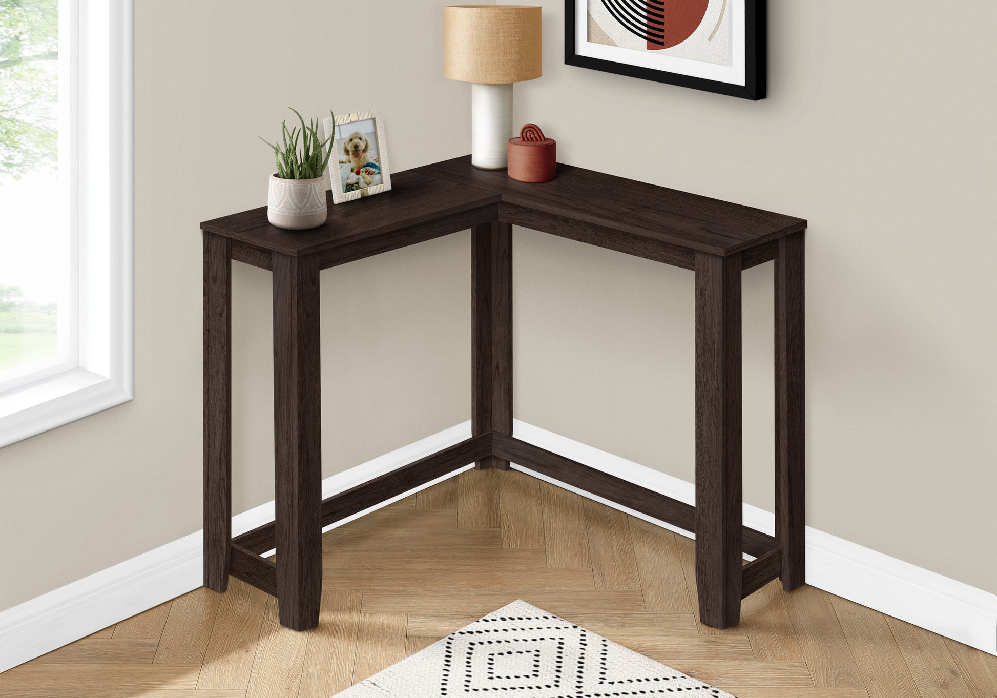 Accent Table, Console, Entryway, Narrow, Corner, Living Room, Bedroom, Brown Laminate, Contemporary, Modern Espresso Particle Board