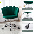 Coolmore Velvet Home Office Chair With Silver Base, Modern Cute Shell Back Upholstered Desk Chair For Vanity, Adjustable Swivel Task Chair For Office Green Velvet Green Foam Metal