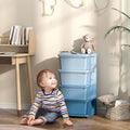 Qaba 4 Tier Kids Storage Unit, 4 Drawer Chest Toy Organizer Plastic Bins For Kids Bedroom Nursery Kindergarten Living Room For Boys Girls Toddlers, Blue Blue Plastic