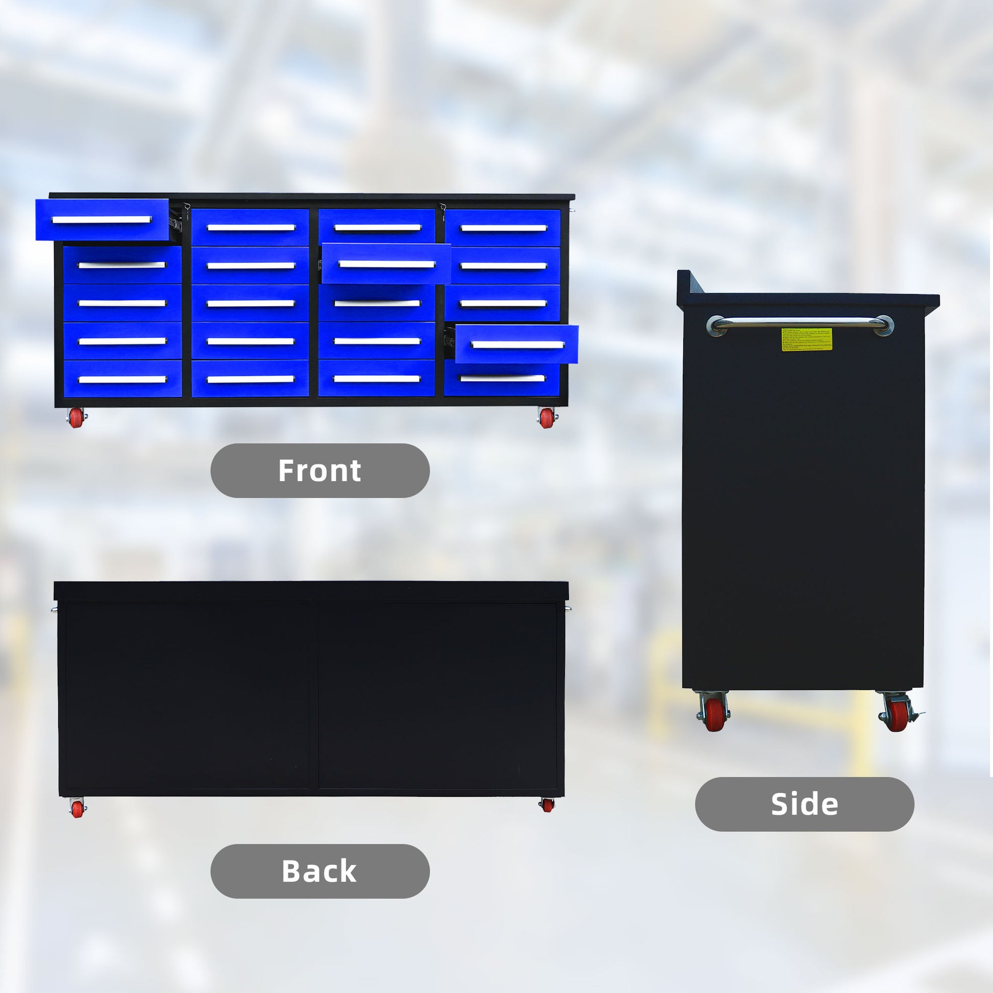 7Ft Garage Storage Cabinets With Workbench 20 Drawers Blue Blue Steel