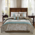 Jacquard 7 Piece Comforter Set Blue Queen Queen Blue Polyester
