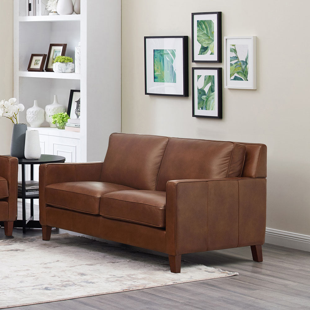 Ashby Leather Loveseat Pecan Down Filling Genuine Leather
