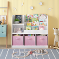 Kids Bookcase And Bookshelf, Multifunctional Bookcase With 3 Collapsible Fabric Drawers, Bookcase Display Stand, Toy Storage Organizer For Bedroom, Playroom, Hallway White Pink White Pink Fabric,Mdf