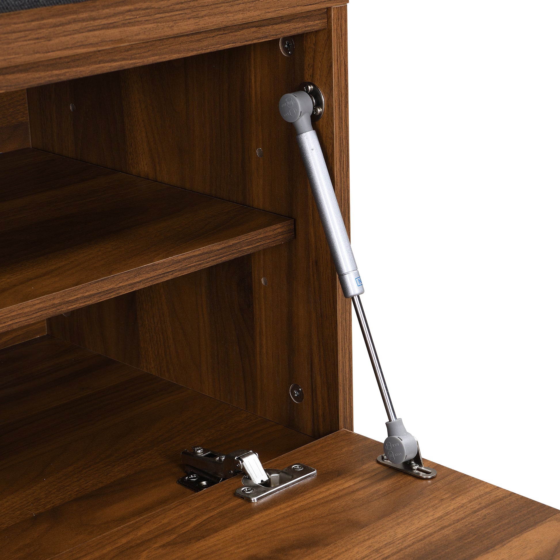 49" Shoe Storage Bench Entryway Shoe Cabinet Storage Ottoman With Padded Seat Cushion And Double Doors For Entryway, Hallway And Bedroom, Dark Grey Cushioned Dark Gray Linen Or Linen Blend Solid