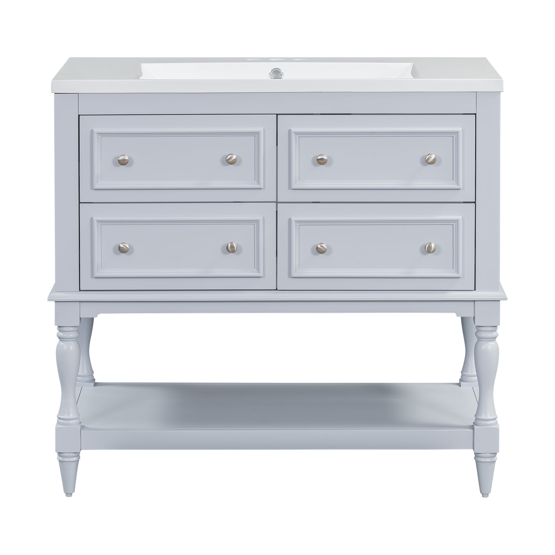 36" Bathroom Vanity Cabinet With Sink Combo Set, Undermount Resin Sink, Free Standing Vanity Set With 4 Drawers, Solid Wood Frame Bathroom Cabinet, Blue 4 Blue 1 Adjustable Hinges Bathroom Freestanding Solid Wood Mdf Resin Painted