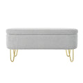 Oval Storage Bench For Living Room Bedroom End Of Bed, Upholstered Storage Ottoman Entryway Bench With Metal Legs,Grey Wood Primary Living Space Solid Grey Pine With Storage Grey Polyester Polyester Or Polyester Blend Backless Modern Oval Flip Top