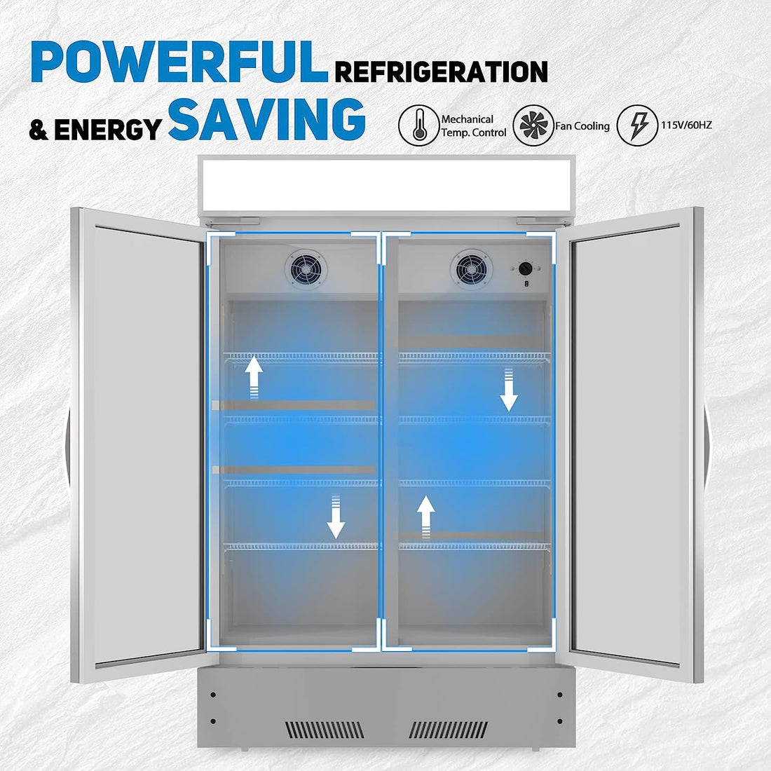 Commercial Refrigerator 2 Glass Door Reach In Cooler, Commercial Display Merchandiser Fridge, Capacity 17.1 Cuft, Etl Approved, Silver Silver Steel
