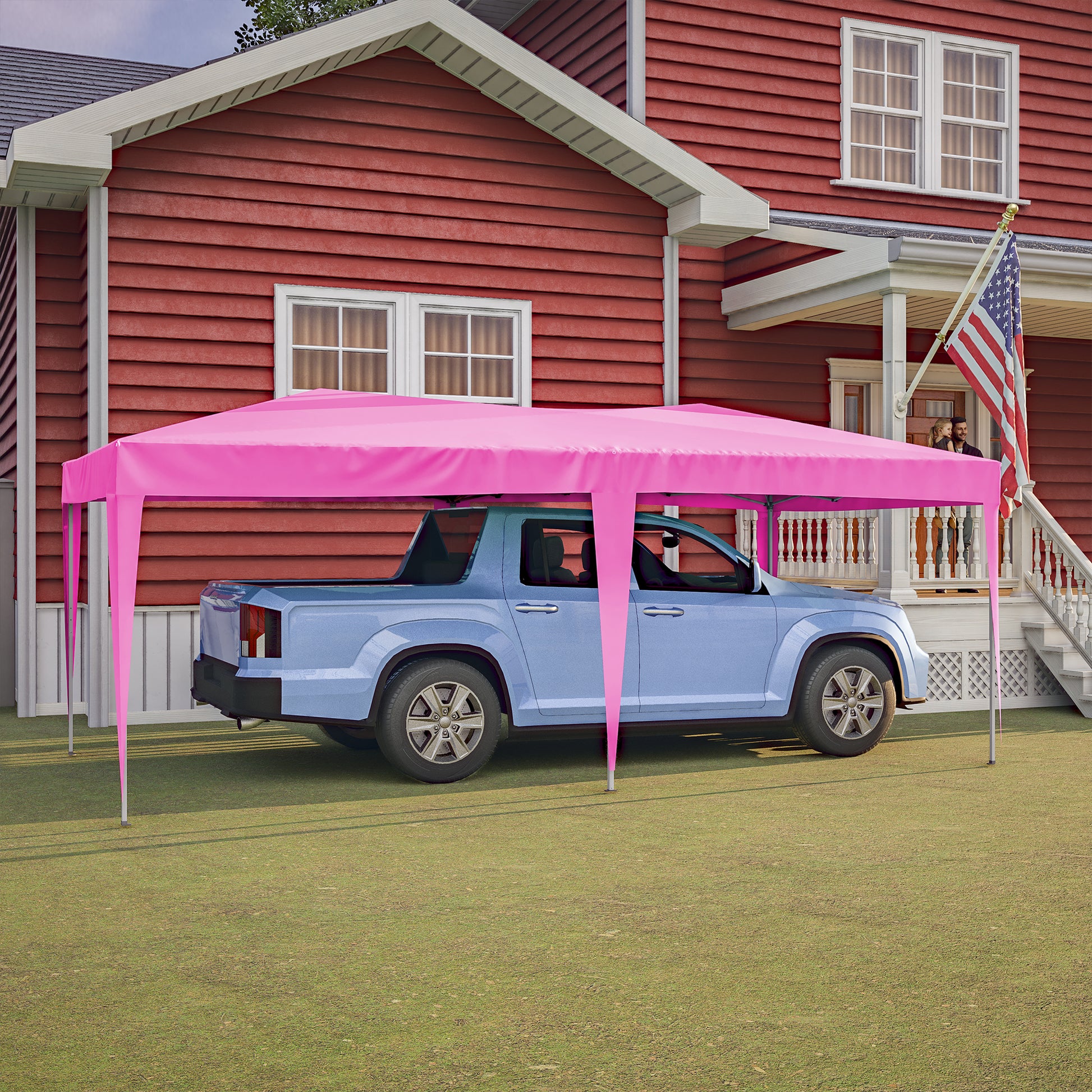 10'X20' Pop Up Canopy Tent With 6 Sidewalls, Ez Pop Up Outdoor Canopy For Parties, Waterproof Commercial Tent With 3 Adjustable Heights, Carry Bag, 6 Sand Bags, 6 Ropes And 12 Stakes, Pink Pink Metal