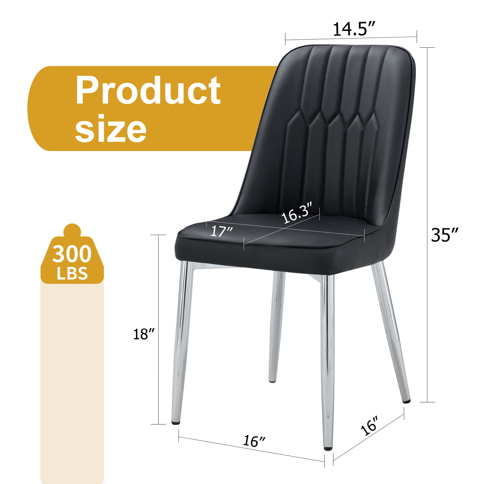 4 Modern Dining Chairs, Smooth Pu Leather Backrest And Silver Toned Metal Legs For A Comfortable Home Experience For Kitchens, Bedrooms And Offices. Black Pu