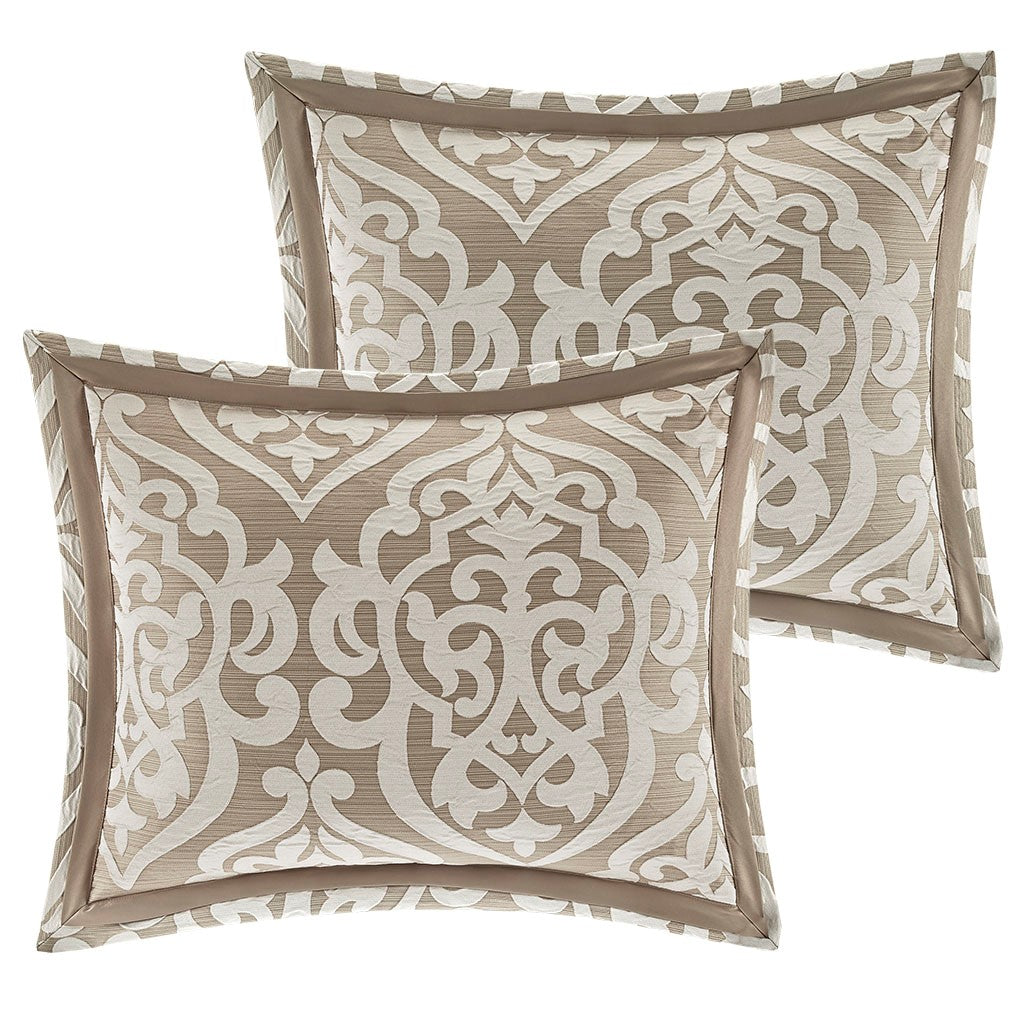 8 Piece Jacquard Comforter Set Tan Ivory Cal King California King Tan Ivory Polyester