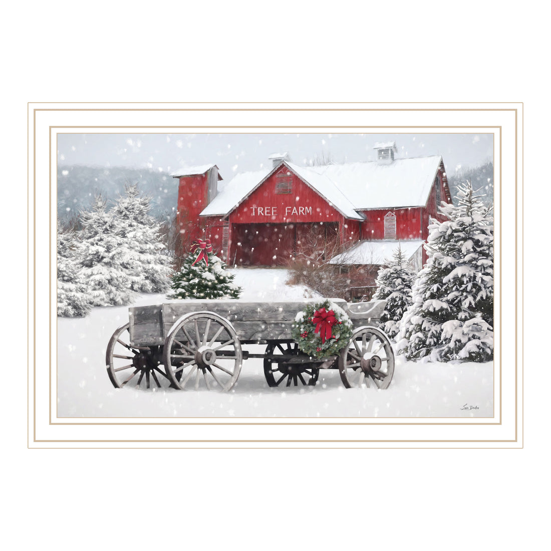 Tree Farm Wagon White Framed Wall Art For Living Room, Bedroom Wall Art Print For Home Decor By Lori Deiter Multi Wood Paper