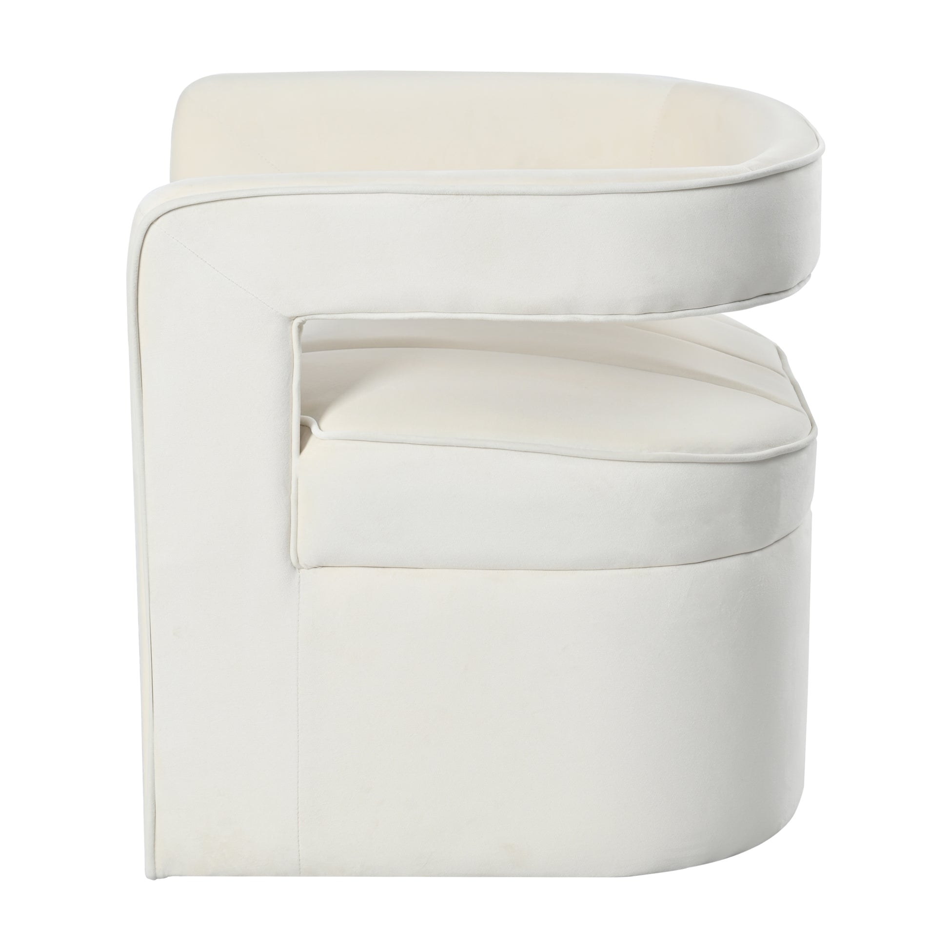 Modern Velvet Accent Chair With Ribbed Detail, Luxury Curved Fully Upholstered Accent Chair, Ivory White No Assembly Needed Ivory White Velvet