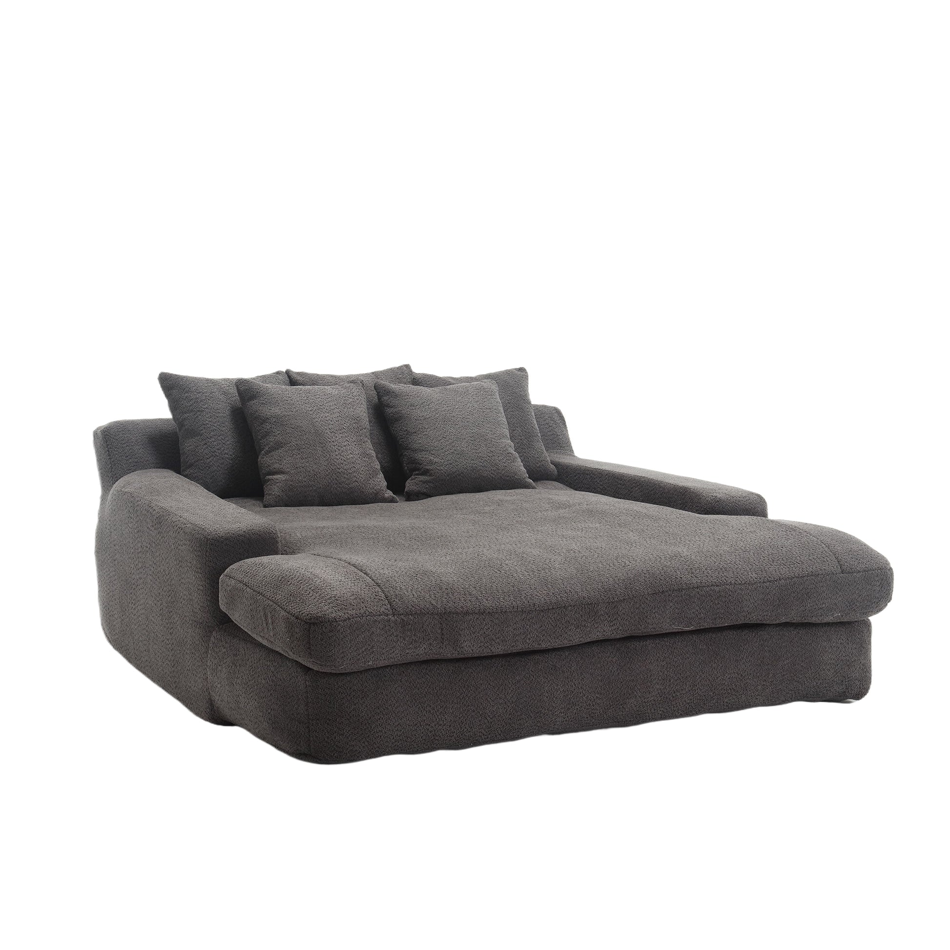 Coolmore Chenille 2 Seater Lazy Sofa With 5 Back Pillows,Comfy Sofa Deep Seat Couch For Living Room,Club Gray Gray Foam Chenille 2 Seat