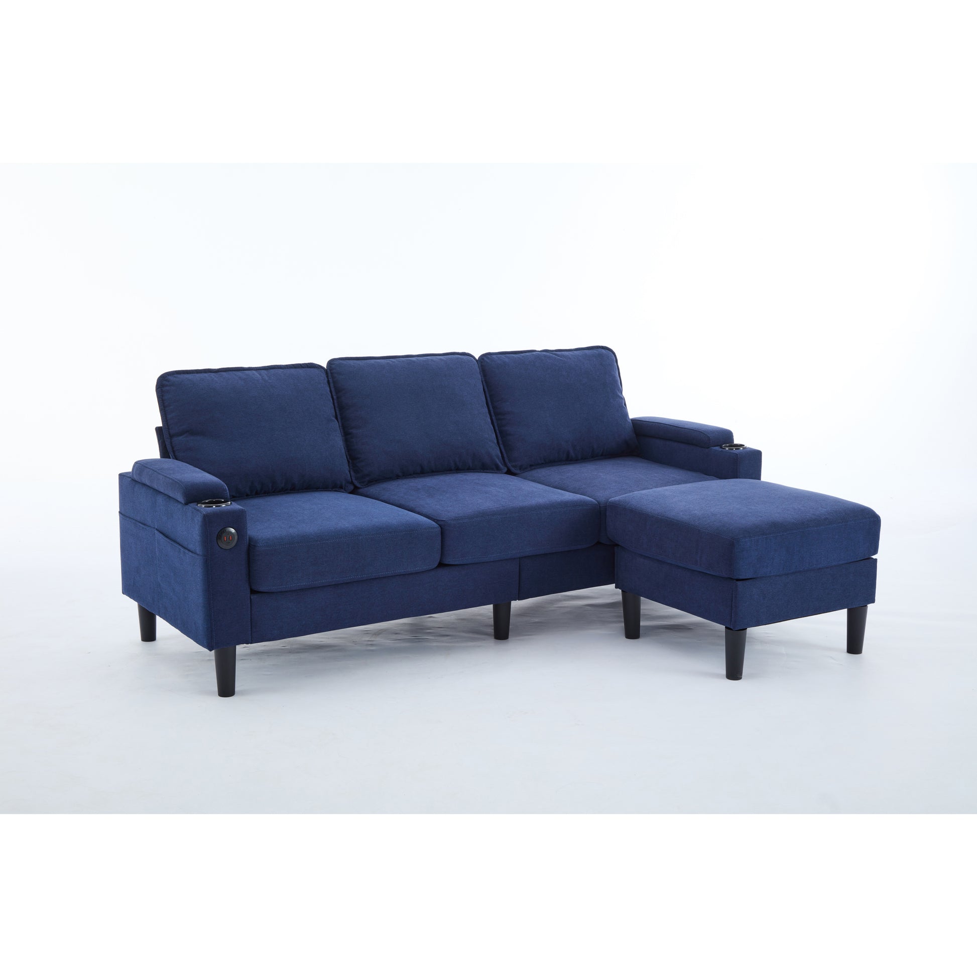 Blue Color Knock Down 3 Seat Combo Sofa With Storage Ottoman For Living Room Apartment Bedroom And Compact Room,Room, Upholstered Sectional Couch, L Shaped Bench With A Footrest, A Individual Stool White Wood Primary Living Space Heavy Duty Pine 3 Seat