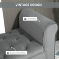 Homcom Button Tufted Storage Ottoman Bench, Upholstered Bench With Rolled Armrests For Living Room Or Hallway, Gray Grey Polyester