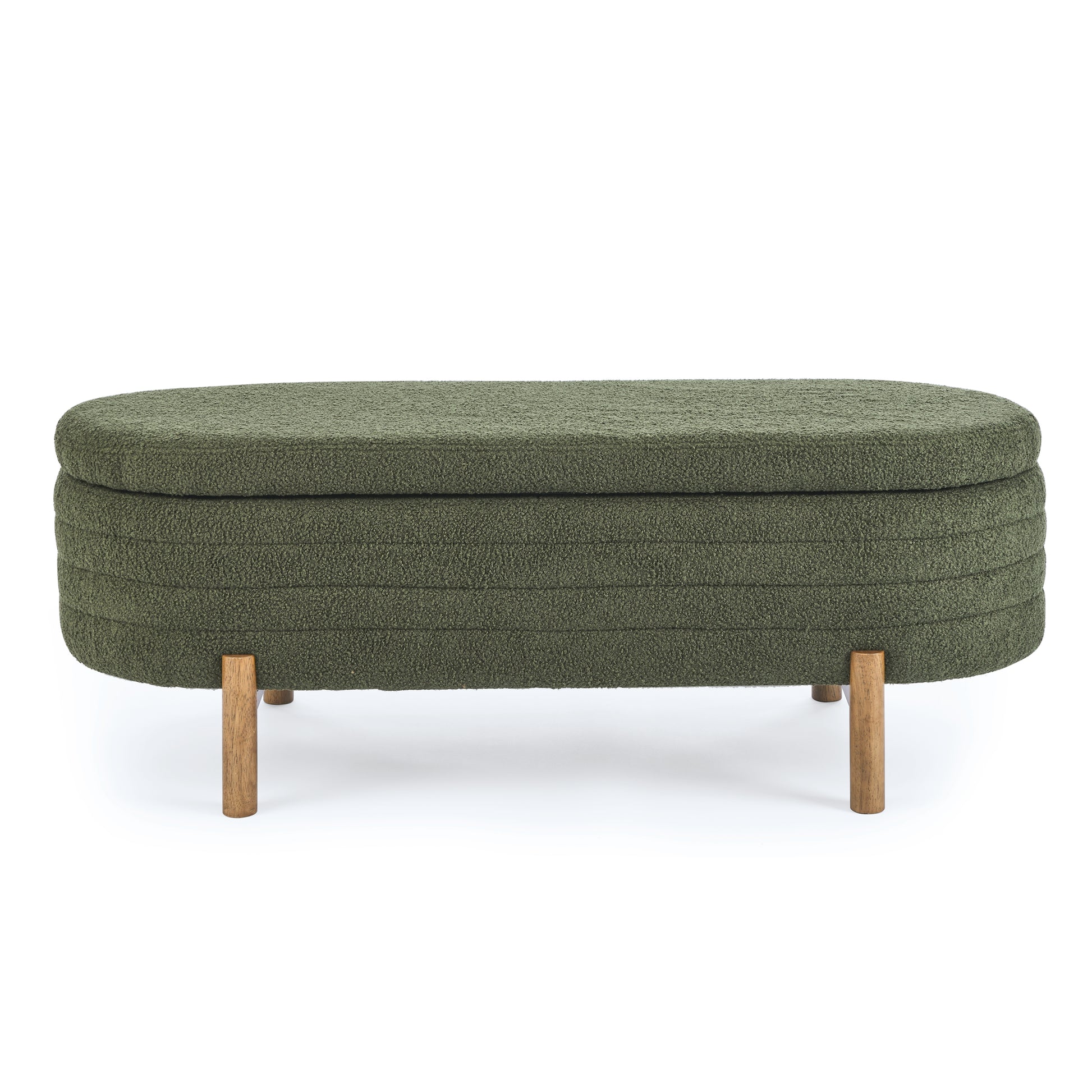 Ottoman Oval Storage Bench,Rubber Wood Leg, Green 46."X17.7"X10.8" Green Foam