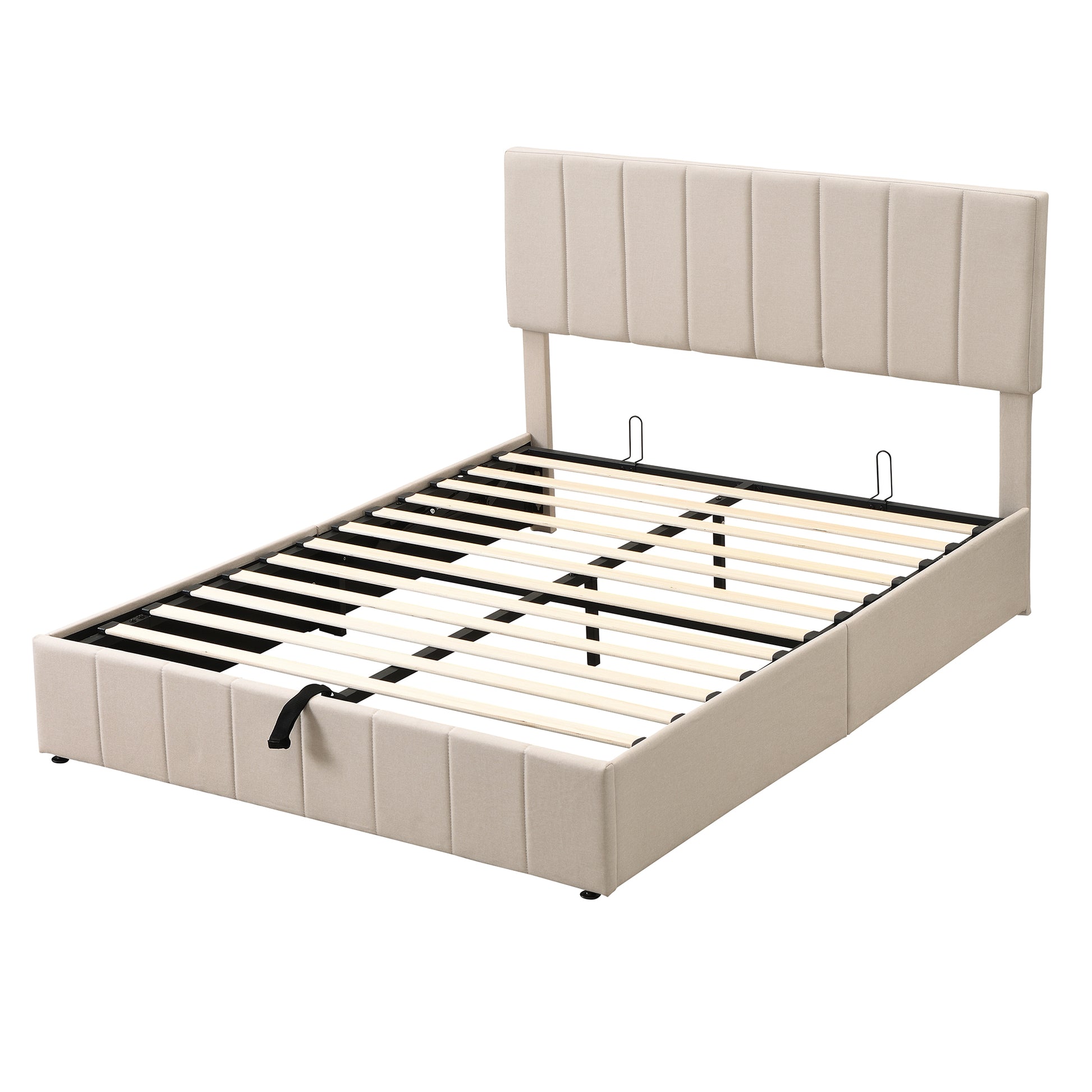 Queen Size Upholstered Platform Bed With A Hydraulic Storage System Beige Old Sku: Lp000211Aaa Beige Upholstered