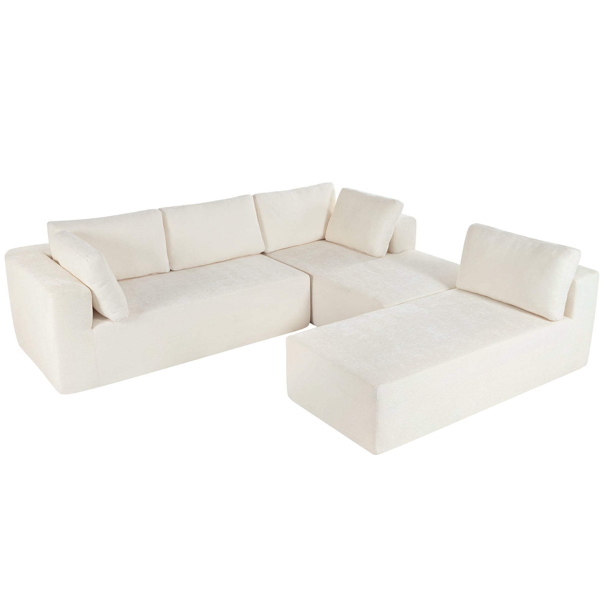 Modern Large Modular Sectional Sofa For Living Room, Bedroom, Salon, 3 Piece Free Combination Beige Polyester 3 Seat