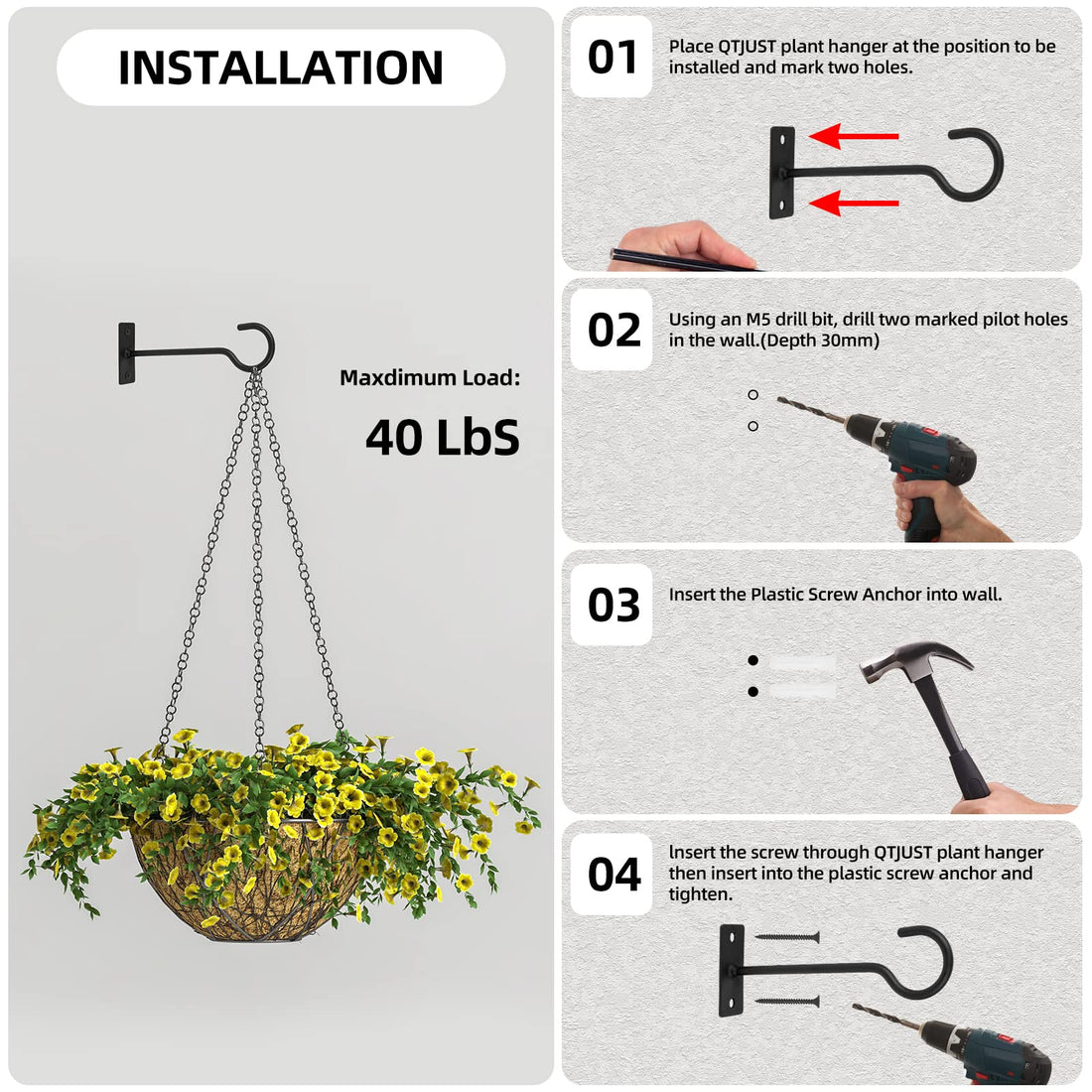 Plant Hooks 2Pack Hanging Plant Bracket 6Inch Metal Plant Hanger Decorative Plant Hook For Bird Feeders, Planters, Lanterns, Wind Chimes, Outdoor Black Metal