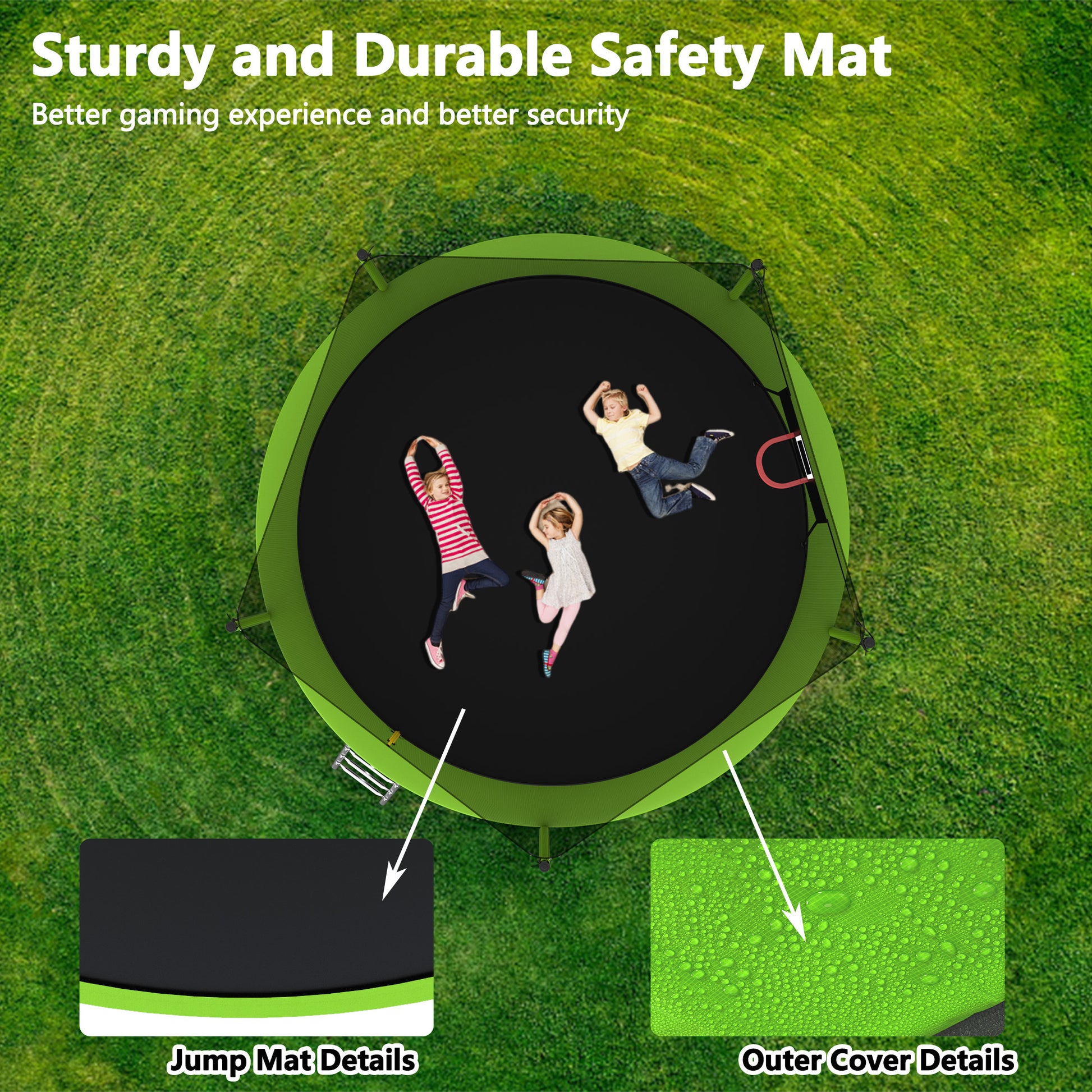 14Ft Trampoline For Kids And Adults With Net, Outdoor Recreational Trampolines For Family Green Metal