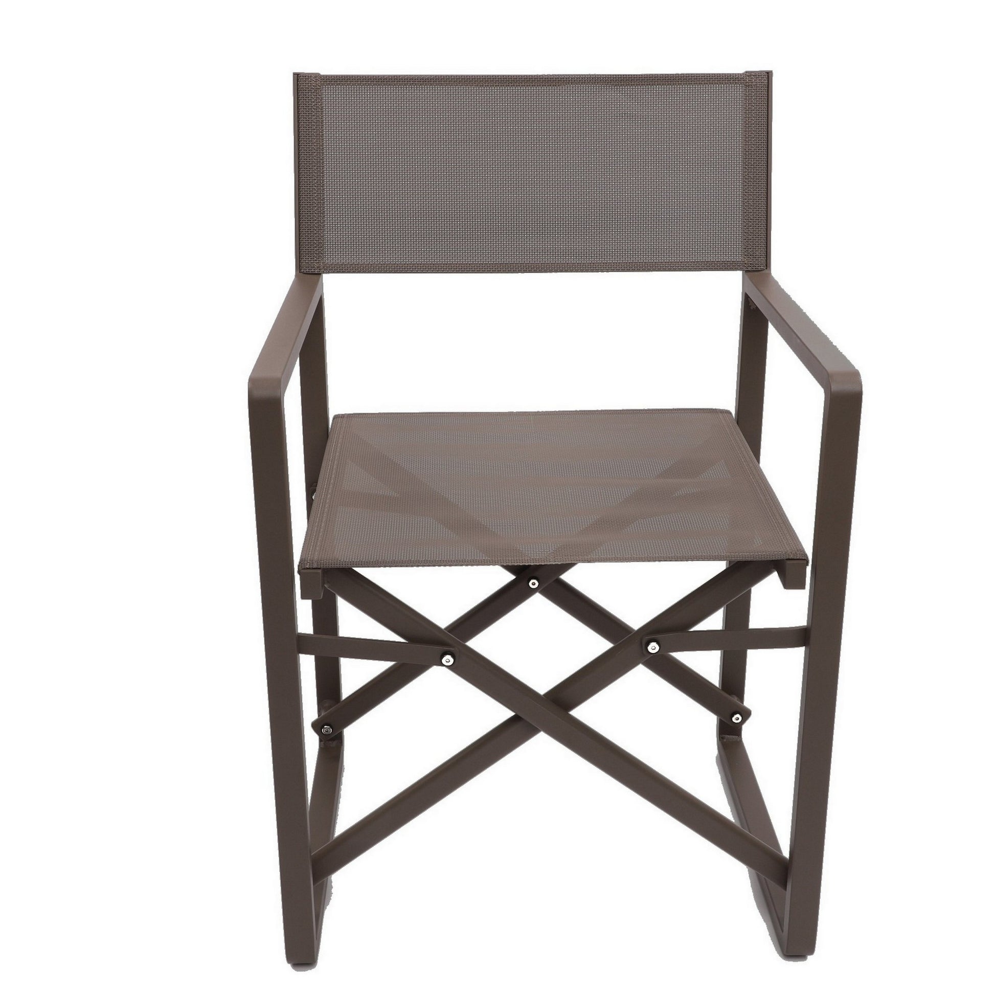 Metal Director Chair With X Shaped Braces, Set Of 2, Espresso Brown Brown Aluminium