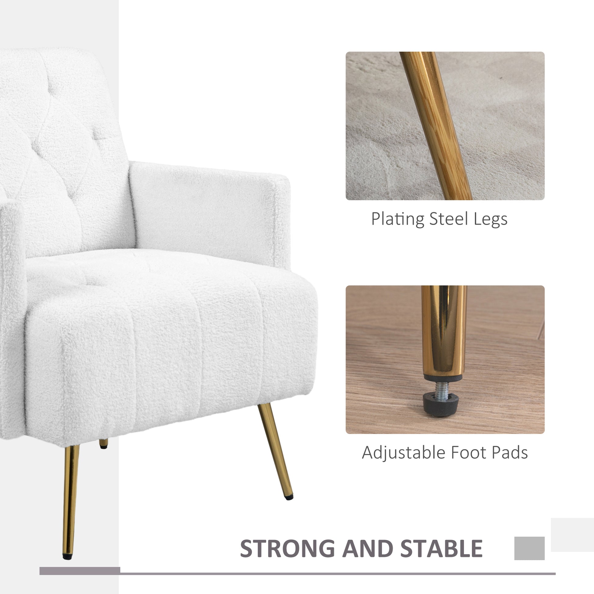 Homcom Modern Sherpa Accent Chair With Tufted Pattern And Steel Legs, White White Polyester