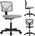 Low Back Mesh Armless Office Chair,Swivel Rolling Computer Chair No Arms With Lumbar Support, Grey Grey Metal