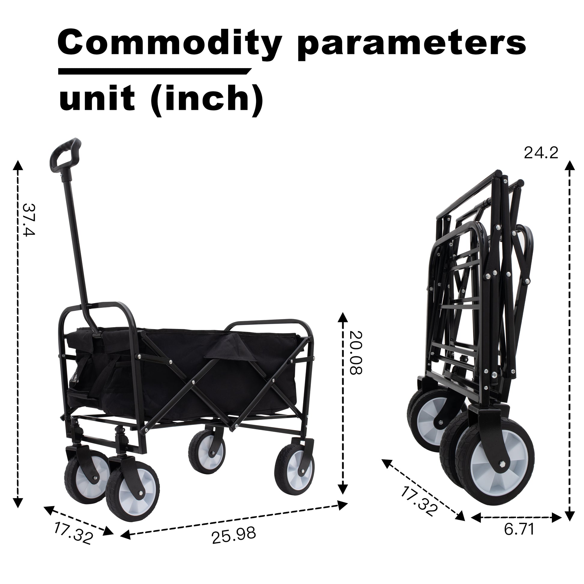 Minimeetall Extention Excollapsible Foldable Wagon Cart Beach Wagon Heavy Duty Utility Cart Utility Wagon Grocery Cart For For Camping Shopping Sports Gardeing Fishing Supports 225Lbs Black Black
