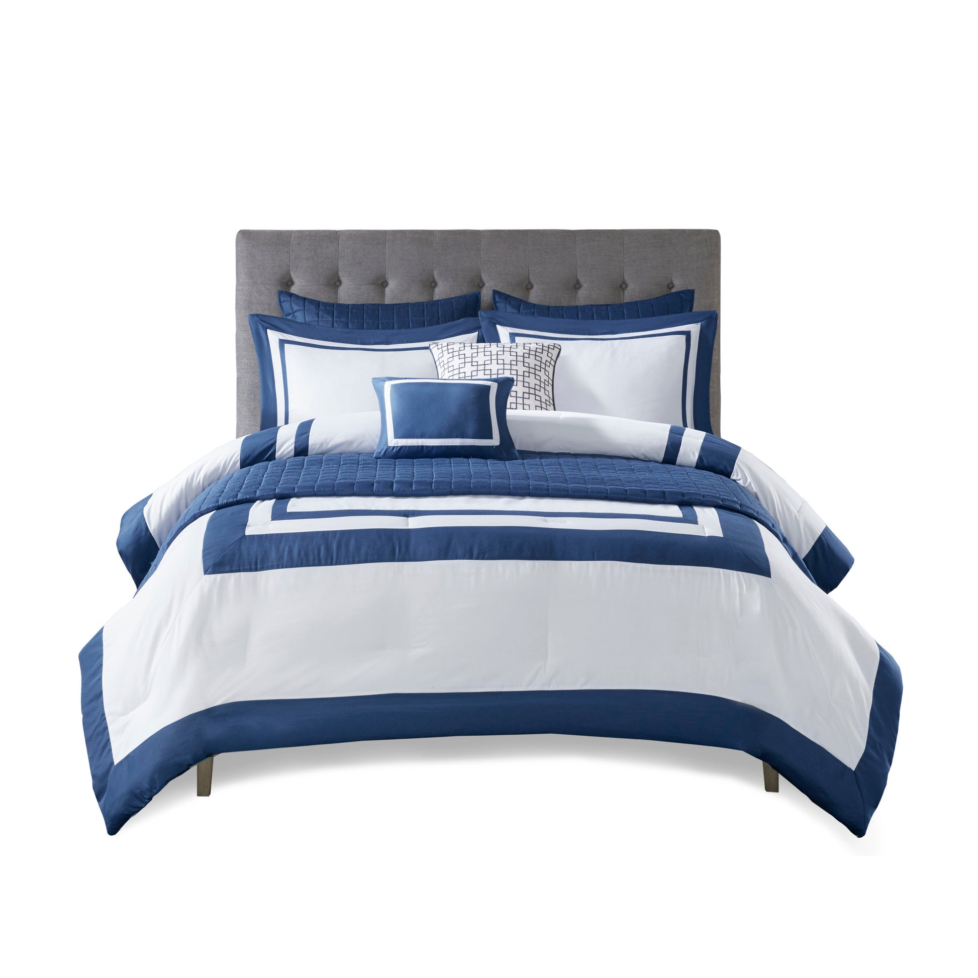 8 Piece Comforter And Quilt Set Collection Navy Full Queen Full Navy Polyester