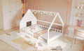 Full Size Wood House Bed With Window And Fence, White Old Sku: Wf304147Aak Box Spring Not Required Full White Wood Bedroom Pine Bed Frame Solid Wood Mdf