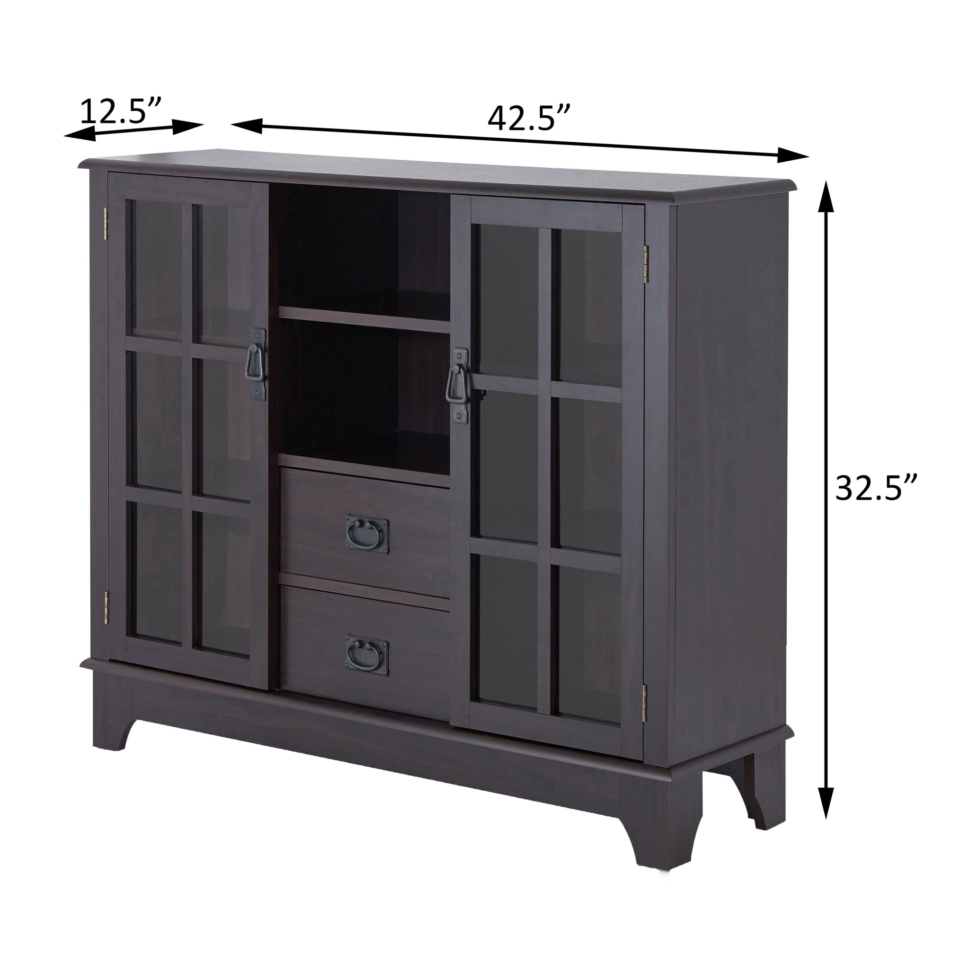 Espresso 2 Door Server With 2 Drawers Espresso Dining Room Contemporary Adjustabel Shelves Wood Glass