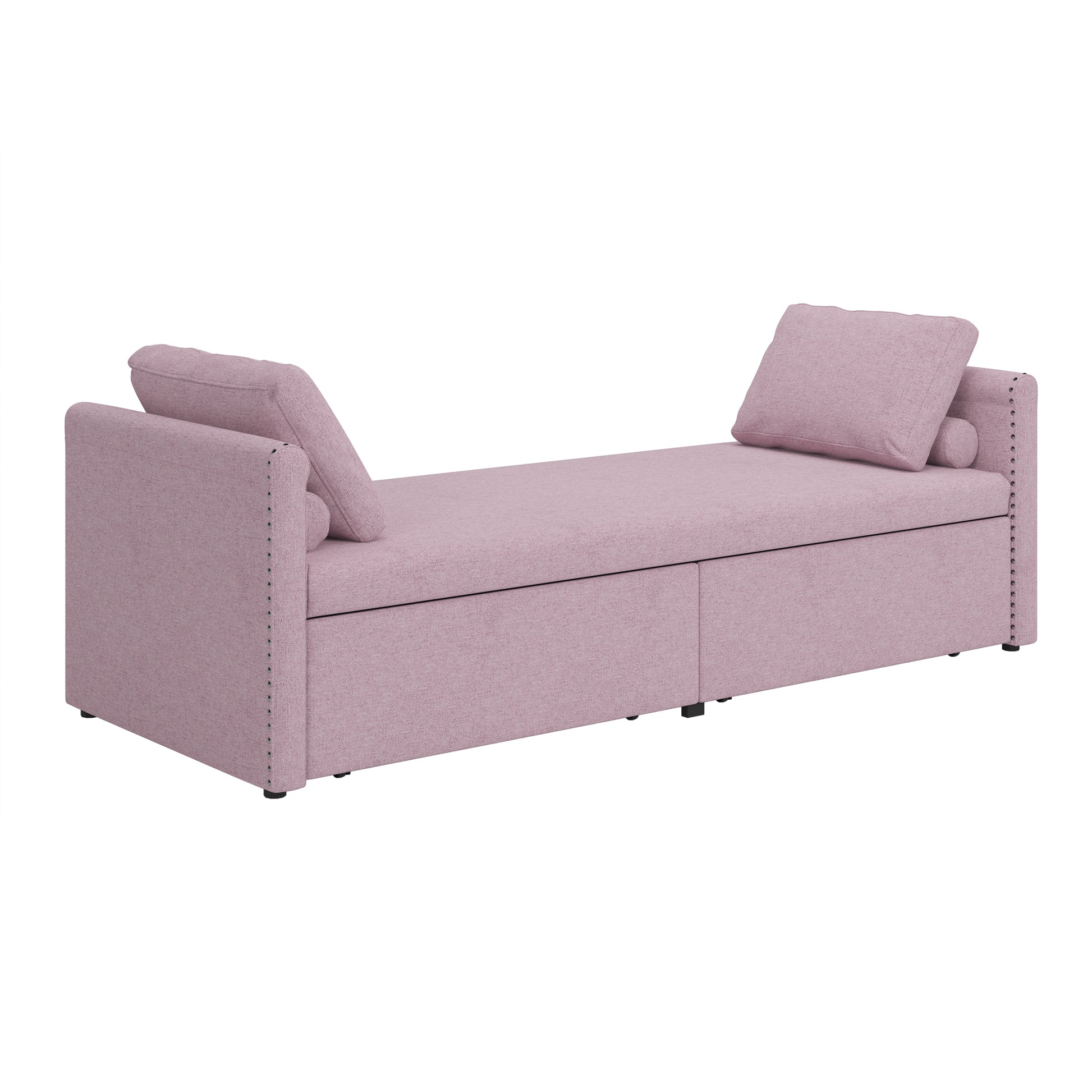 Modern Upholstered Chaise Lounger Daybed Small Single Daybed With 2 Drawers, No Mattress Needed, Perfect For Living Rooms & Home Office, Linen Fabric, Pink Pink Linen