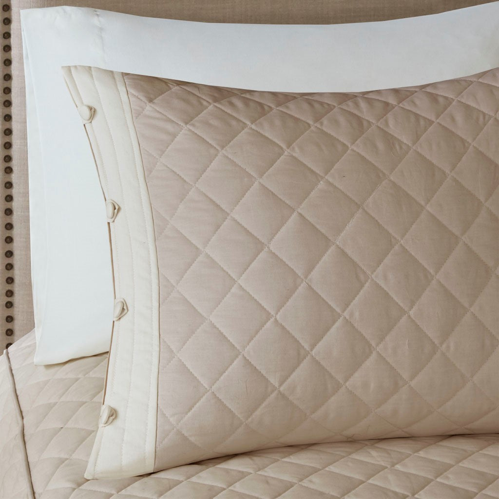 4 Piece Cotton Reversible Tailored Bedspread Set Khaki Queen Queen Khaki Cotton