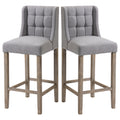 Homcom Modern Bar Stools, Tufted Upholstered Barstools, Pub Chairs With Back, Rubber Wood Legs For Kitchen, Dinning Room, Set Of 2, Grey Grey Rubber Wood
