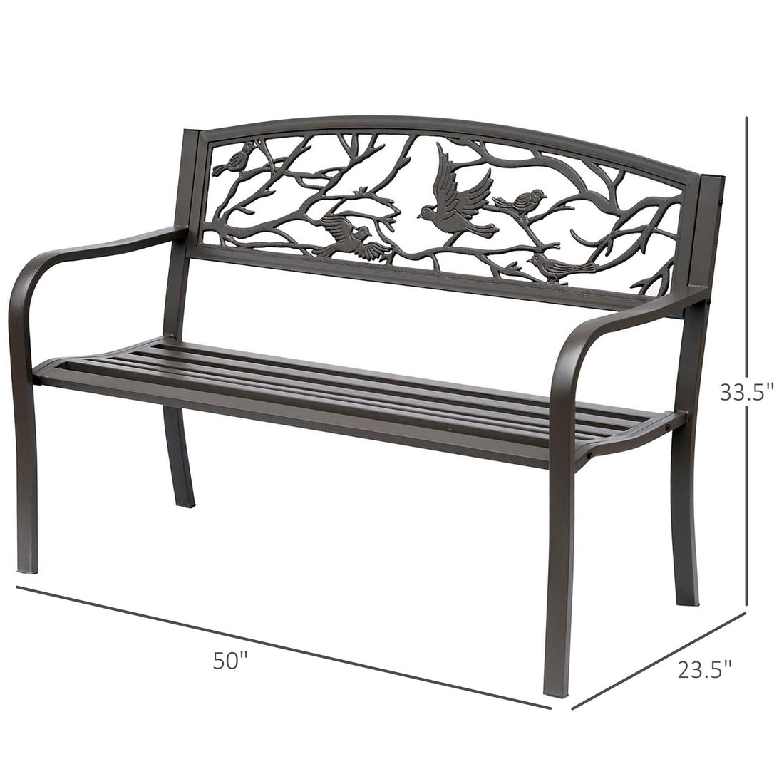 Outsunny 50" Garden Bench, Outdoor Patio Bench With Animal Pattern, Cast Steel Metal Bench For Yard, Lawn, Porch, Brown Brown Iron