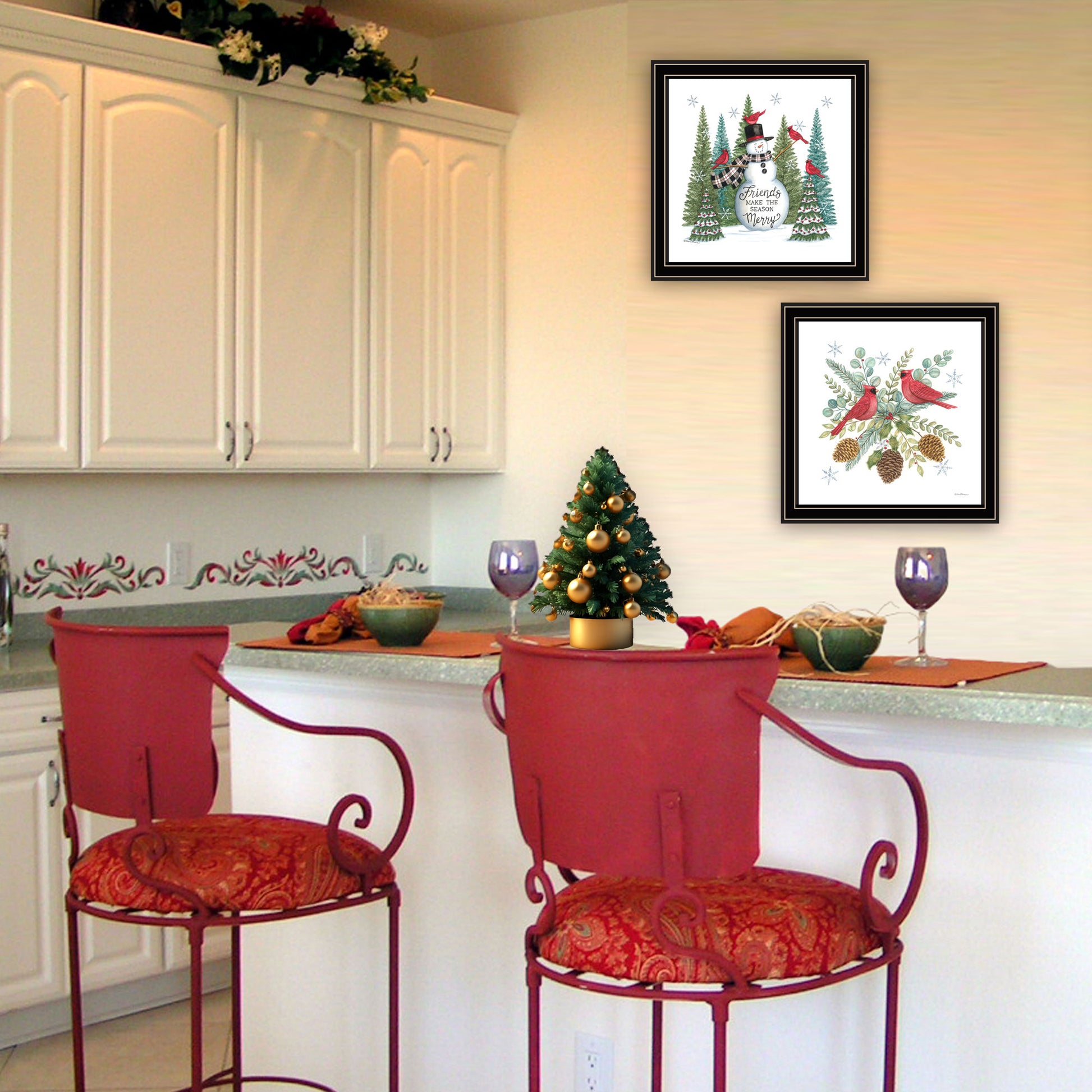 2 Piece Vignette Friends Make The Season Merry Black Framed Wall Art For Living Room, Bedroom Wall Art Print For Home Decor By Deb Strain Multicolor Wood Paper