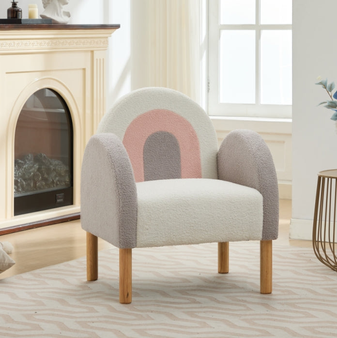 Accent Chair Sofa, Toddler Fabric With Solid Wooden Frame,Rainbow Design Multicolor Polyester Blend