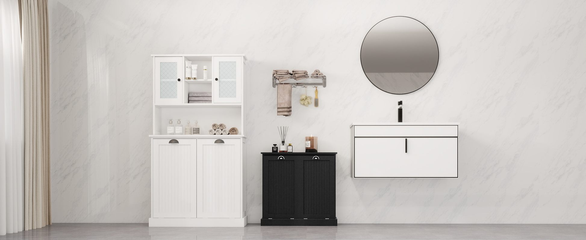 Two Compartment Tilt Out Laundry Sorter Cabinet Black Black Mdf