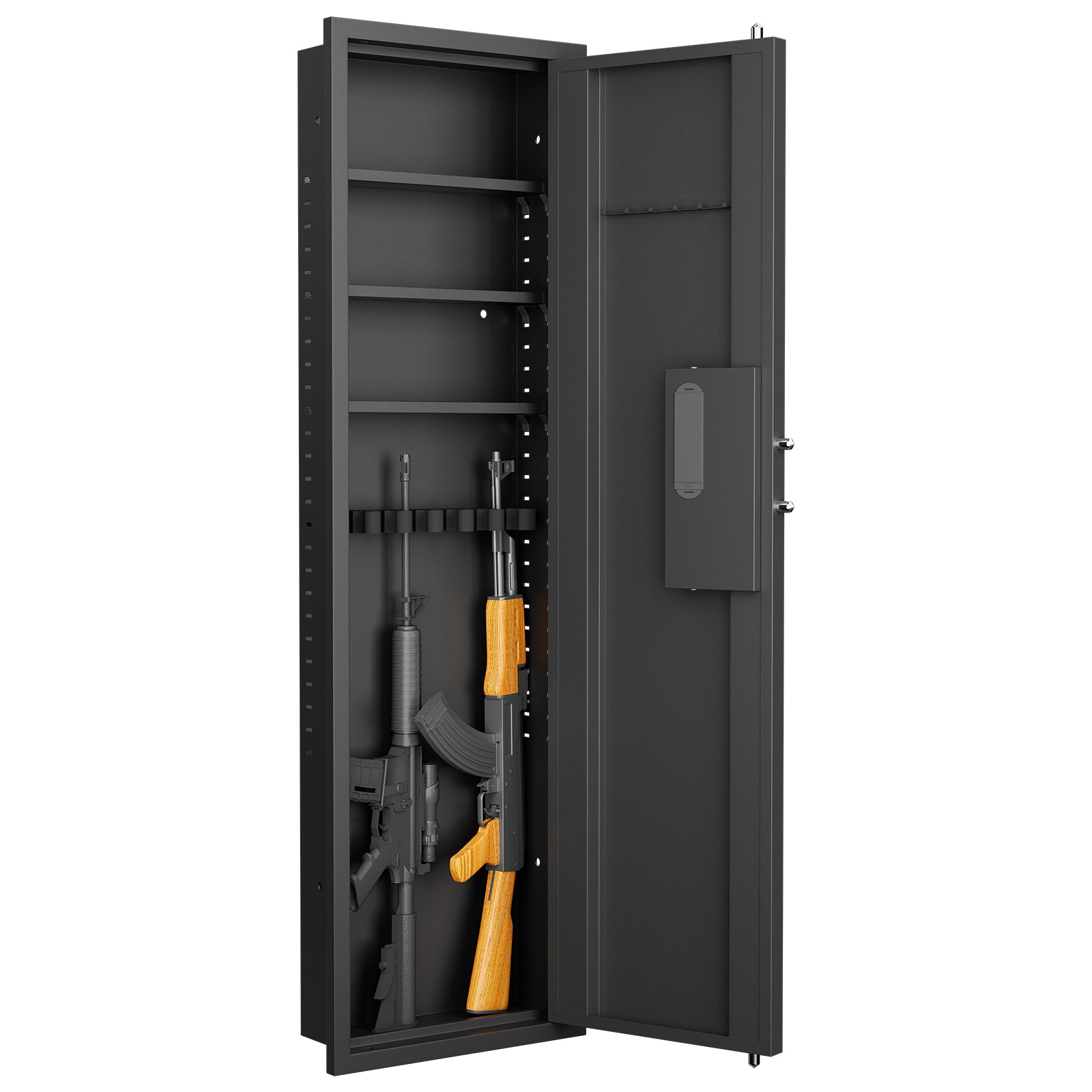 Fingerprint Touch Panel In Wall Safe,Hidden Wall Safe For Rifles And Pistols With Adjustable Shelves,Assembled Storege Safe For Firearm And Valuables Black Fingerprint Black Steel