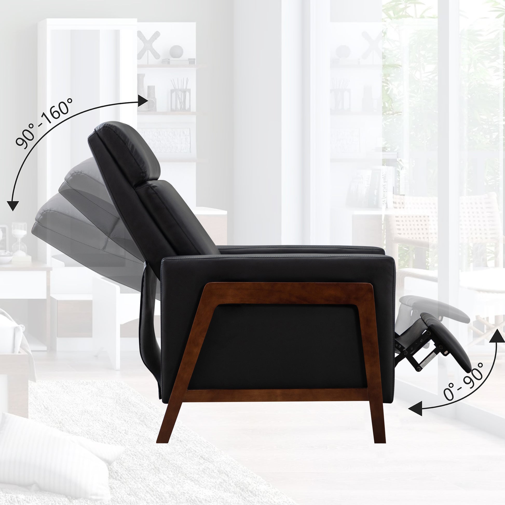 Set Of Two Wood Framed Pu Leather Recliner Chair Adjustable Home Theater Seating With Thick Seat Cushion And Backrest Modern Living Room Recliners, Black Black Pu Pu