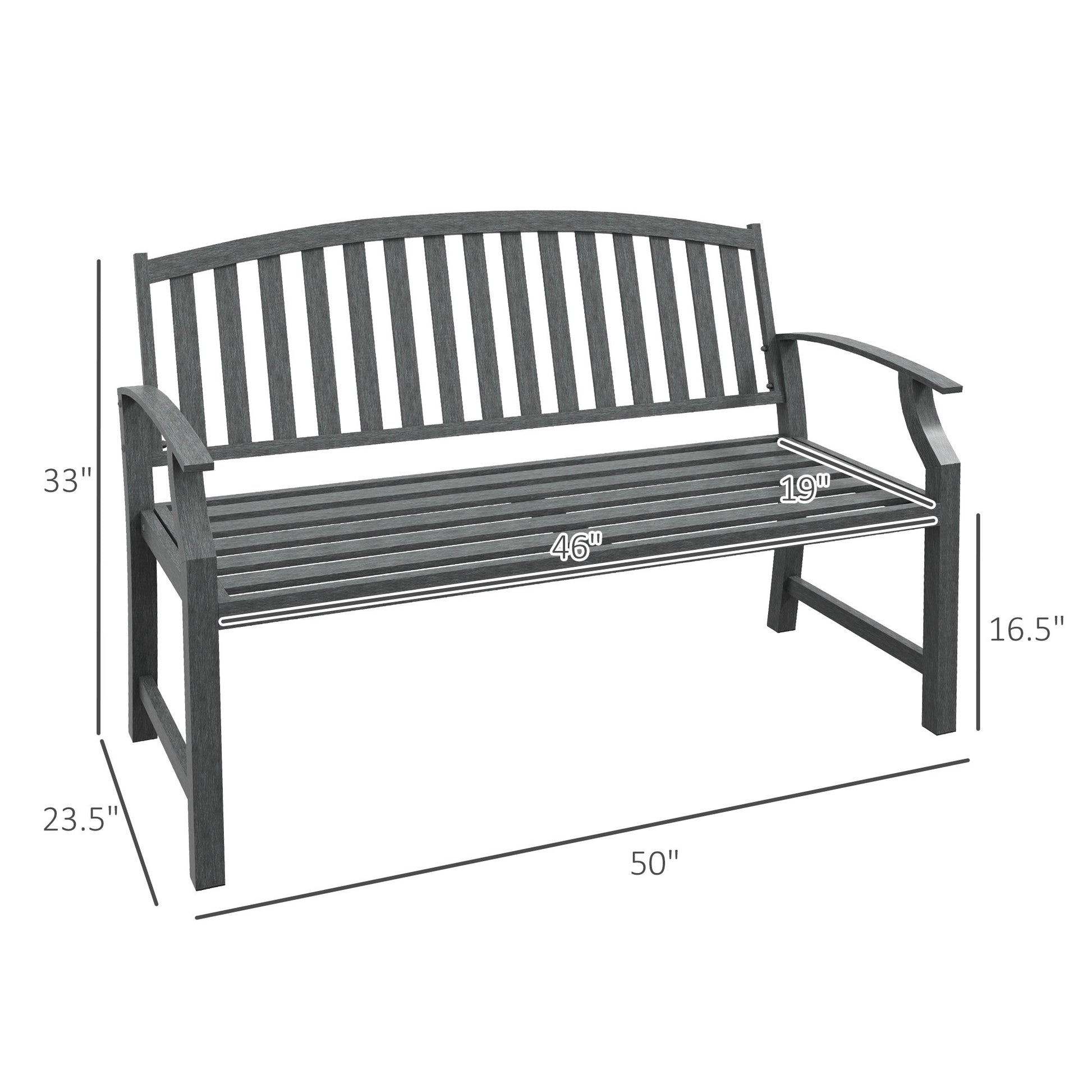 Outsunny 46" Outdoor Garden Bench, Metal Bench, Wood Look Slatted Frame Furniture For Patio, Park, Porch, Lawn, Yard, Deck, Gray Gray Steel