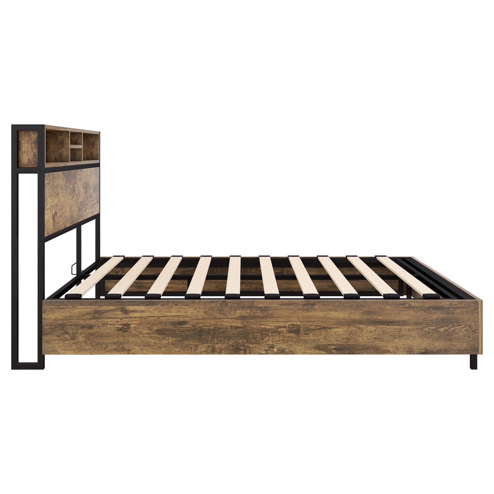 Metal Platform Bed With Underneath Storage, Led And Usb Ports, Full, Black Full Black Mdf Metal