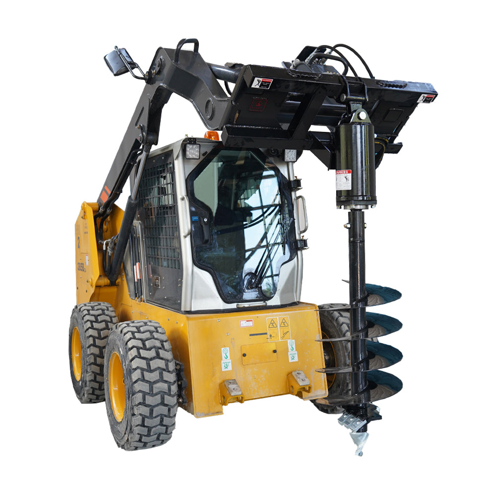 Skid Steer Attachments Post Hole Auger Drive Attachment, 12" And 18" Diameter Auger, 46" Drilling Depth, Standard Flow Black Steel