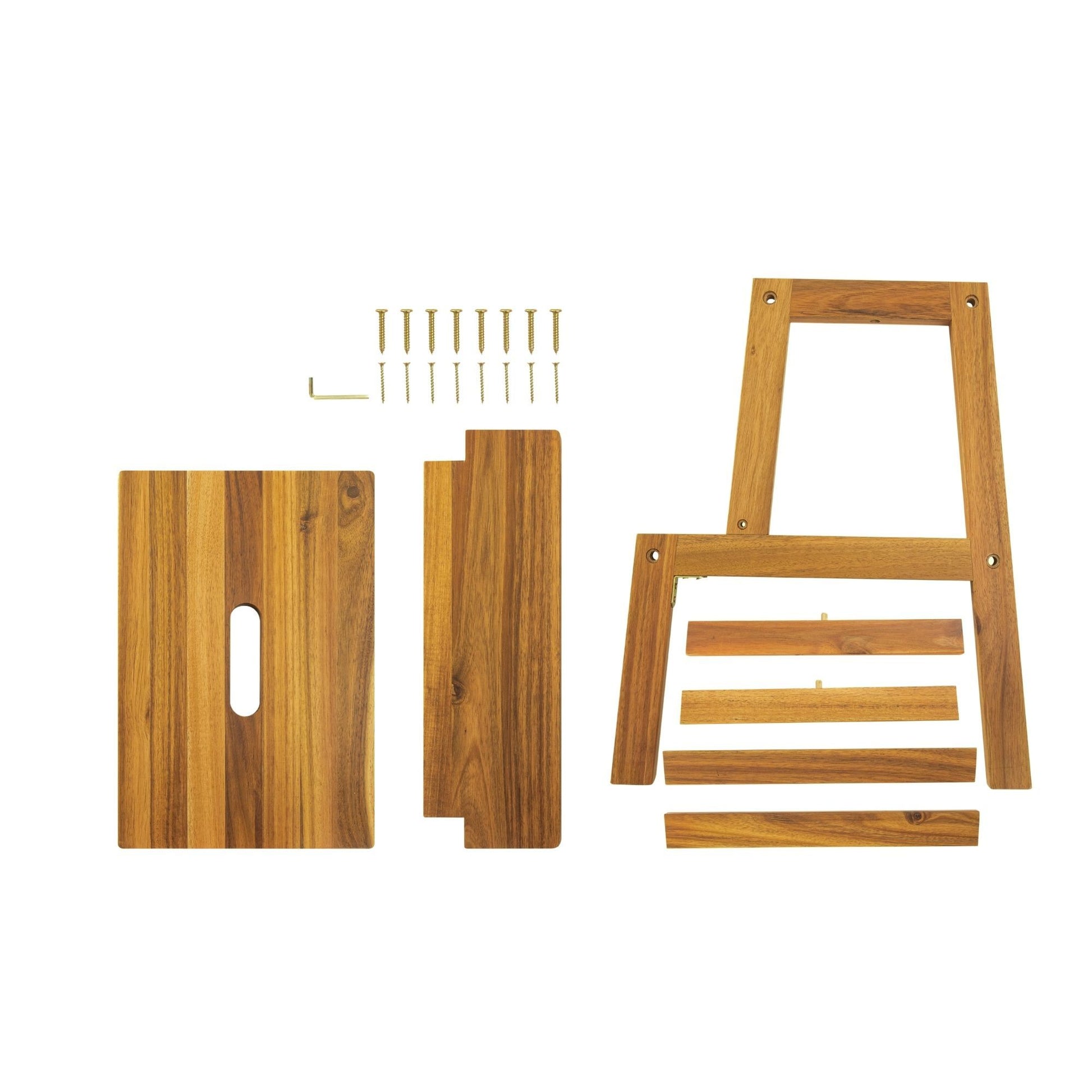Acacia Wood Two Steps Stool Small Size Rectangle Acacia Wood Light Brown Primary Living Space American Design Acacia Wood