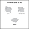 5 Piece Jacquard Bedspread Set With Throw Pillows Navy Queen Queen Navy Cotton